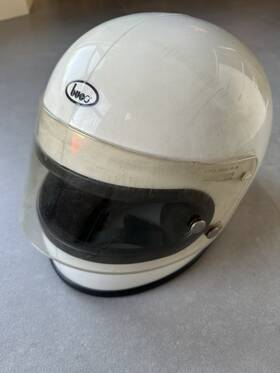 1794-1-7 Buco Vintage Fiberglass White Large Full Face Motorcycle Racing Helmet