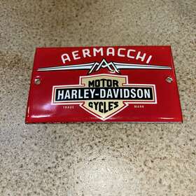 Harley-davidson 2.26 3.84 Aermacchi Motor Cycles Red Enamel Metal Curved Badge X