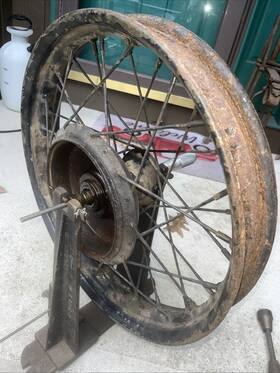 23579-37 Harley-davidson Vtg Oem Front Wheel 45 Wl Flathead Hub Brake Rim Solo Servi-car