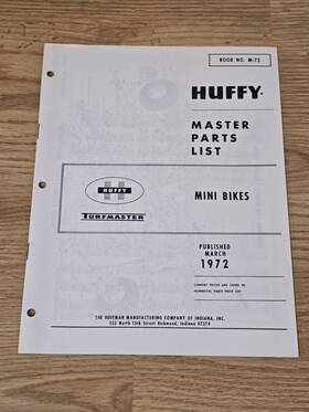 Ri-72 Huffy 1972 Riding Mowers Lawn Tractor Illustrated Master Parts List