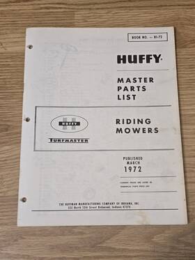 Ri-73 Huffy 1973 Riding Mowers Lawn Tractor Illustrated Master Parts List