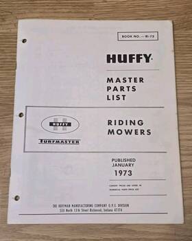Ri-74 Huffy 1974 Riding Mowers Lawn Tractor Illustrated Master Parts List