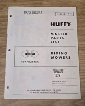 Ri-75 Huffy 1975 Riding Mowers Lawn Tractor Illustrated Master Parts List