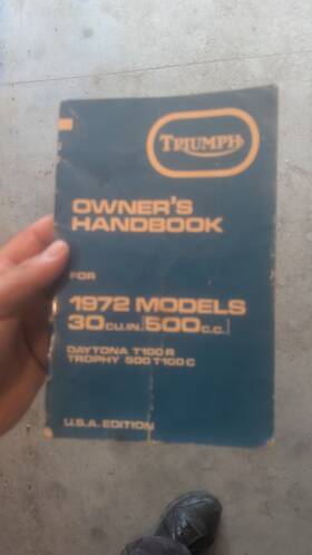 99-0956 Triumph 500cc 30ci Daytona Trophy T100r 1972 Owners Manual Handbook 188