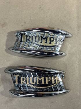 F4571 Triumph F4570 Tiger Cub Mouth Organ Type Tank Badges Oem Used Excellent