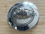 Harley Davidson Chrome And Gold Flames Collection Fuel Cap Medallion 99686-98. Fixed Price $38.00.