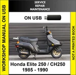 Honda Elite CH250 1985 1986 1987 1988 1989 Service Repair Shop Manual Usb. Fixed Price $19.99.