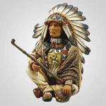 Lipco Poly Resin Indian Chief Figurine With Peace Pipe 6" Tabletop Decor. Fixed Price $26.98.
