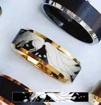 Engraved Tungsten Japanese Kitsune Fox Tail Minimalist Beveled Edge Ring - 8MM. Fixed Price $127.48.