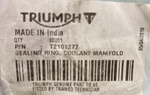New Genuine Triumph T2101277 Sealing Ring, Coolant Manifold. Fixed Price $21.83.