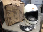 Vintage Buco Fiberglass White Small Full Face Motorcycle Racing Helmet 1794-1-7. Fixed Price $153.00.