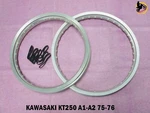 Kawasaki KT250 A1 A2 75-76 F+ Aluminium Silver Wheel Rim Set *NAN4373*. Fixed Price $173.75.