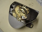 Fl-panhead-shovelhead "new Repo" Chrome Handlebar Cover W/ Gold Eagle Emblem. Fixed Price $30.00.