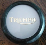 83-4776 Triumph Gold On Silver Tank Center Badge W/ 97-5061 Rubber Grommet T140. Fixed Price $18.00.