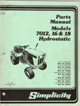 Simplicity Model 7012 16 & Hydrostatic Parts Manual H.p. -18 42'' 48". Fixed Price $20.00.