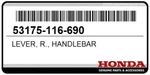 Honda Oem Handlebar Lever 53175-116-690. Fixed Price $14.99.