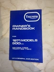 Triumph 1971 Daytona T100R Trophy 500 T100C Owners Handbook Manual Nos 99-0926. Fixed Price $24.00.