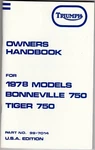 1978 Triumph Bonneville,tiger 750, T140V, Oif, Oem, Owners Handbook, Usa Nos. Fixed Price $69.95.