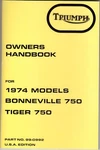 1974 Triumph Bonneville,tiger 750, T140V, Oif, Oem, Owners Handbook, Nos. Fixed Price $69.95.