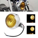 Chrome H4 Headlight Lamp Amber Lens For Harley Sportster School Bobber Chopper. Fixed Price $39.99.
