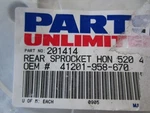 Parts Unlimited 201414 Rear Sprocket 41T, 41201-958-670 Honda 520 New. Fixed Price $33.75.